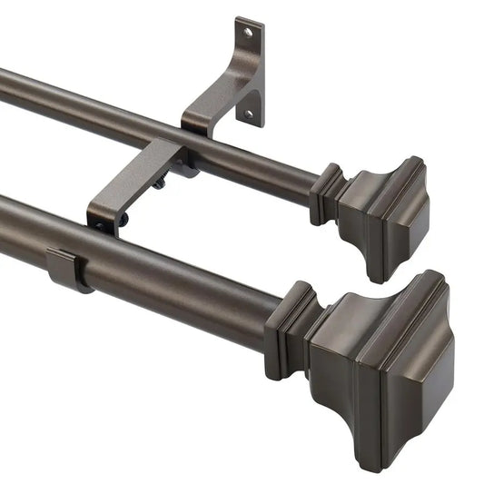 Curtain Rod, 1 inch Adjustable Heavy Duty Drapery Double Rod for Window 144 to 164 Inches 1213.6Feet, Vintage Square Finials,Pre