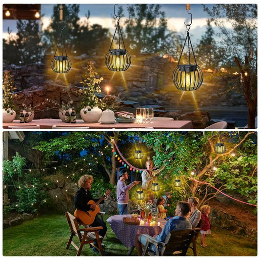 2 Pack 15 Solar Lights Outdoor Decorative Metal Solar Lanterns Outdoor Waterproof Hanging Lights for Outside Lanterns for Garden