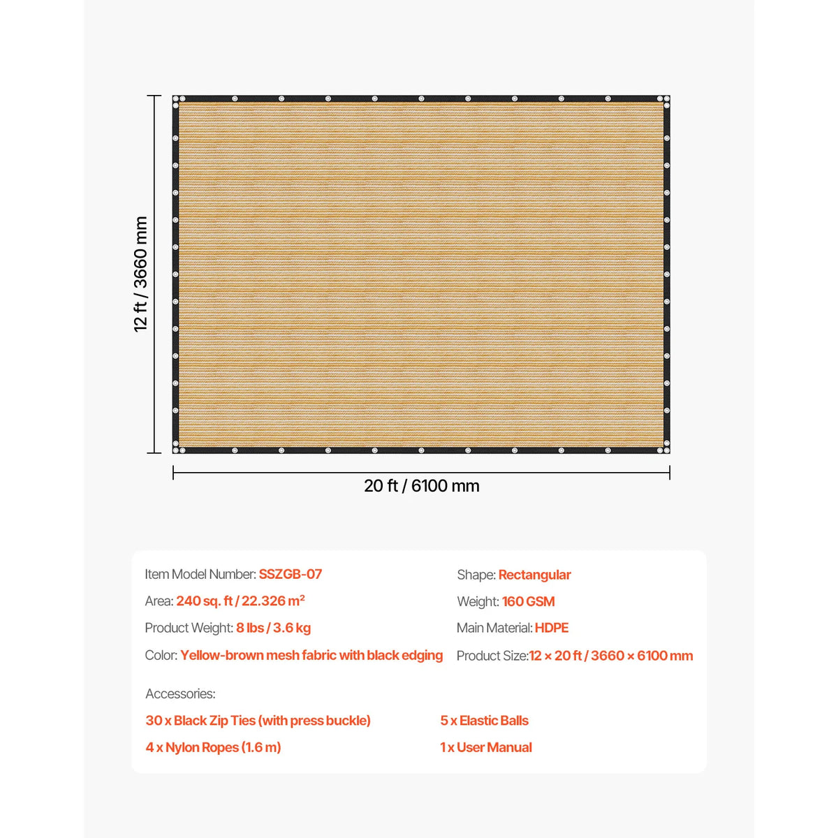 SucceBuy HDPE Sun Shade Cloth Canopy Cover for Pergola and Garden
