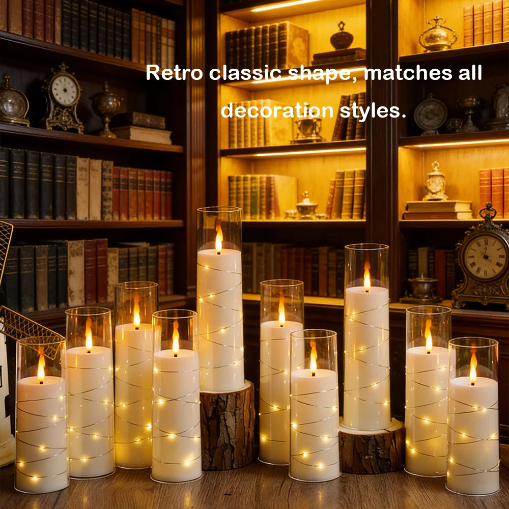 White 9PCS LED Flameless Prayer Candles with String Lights Timer Dimmable Acrylic Church Memorial Christmas Eve Religious Decor