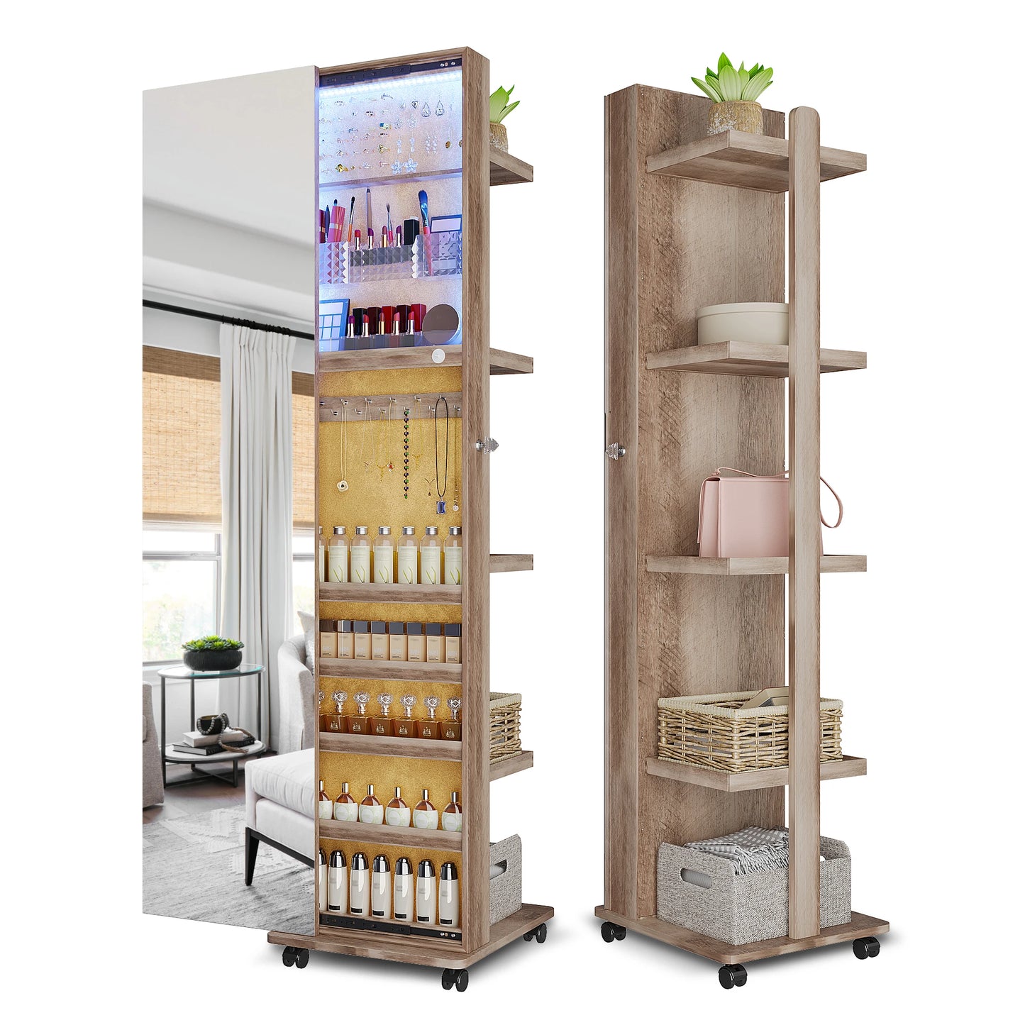 360 Degree Rotating LED Jewelry Armoire With Mirror