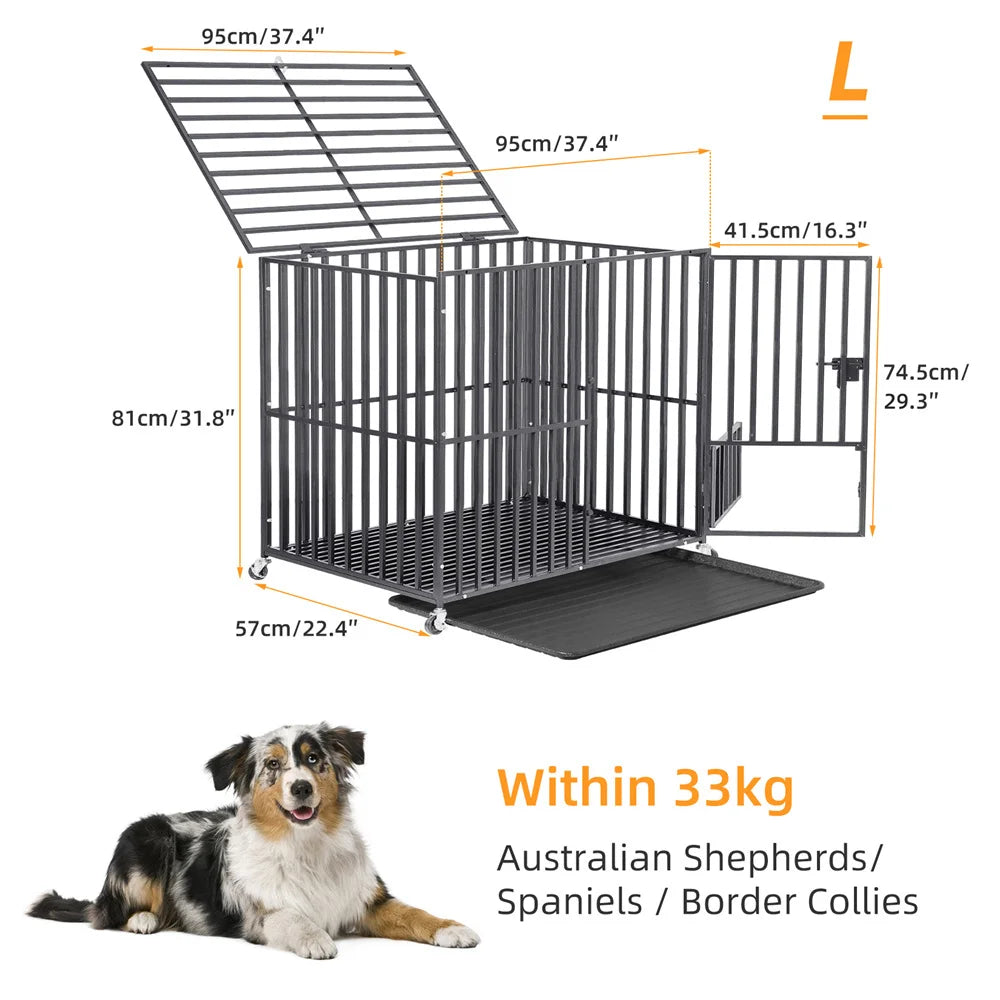 BORWARTH Heavy Duty Dog Crate Metal Kennel With Locking Wheels