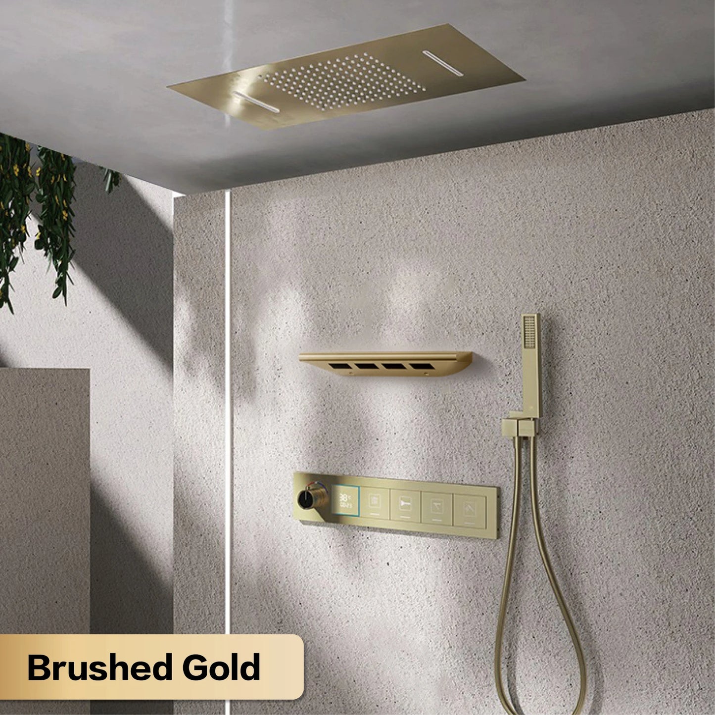 Gun gray brass ceiling constant temperature shower system embedded design LED digital display cold and hot water bathroom mixer