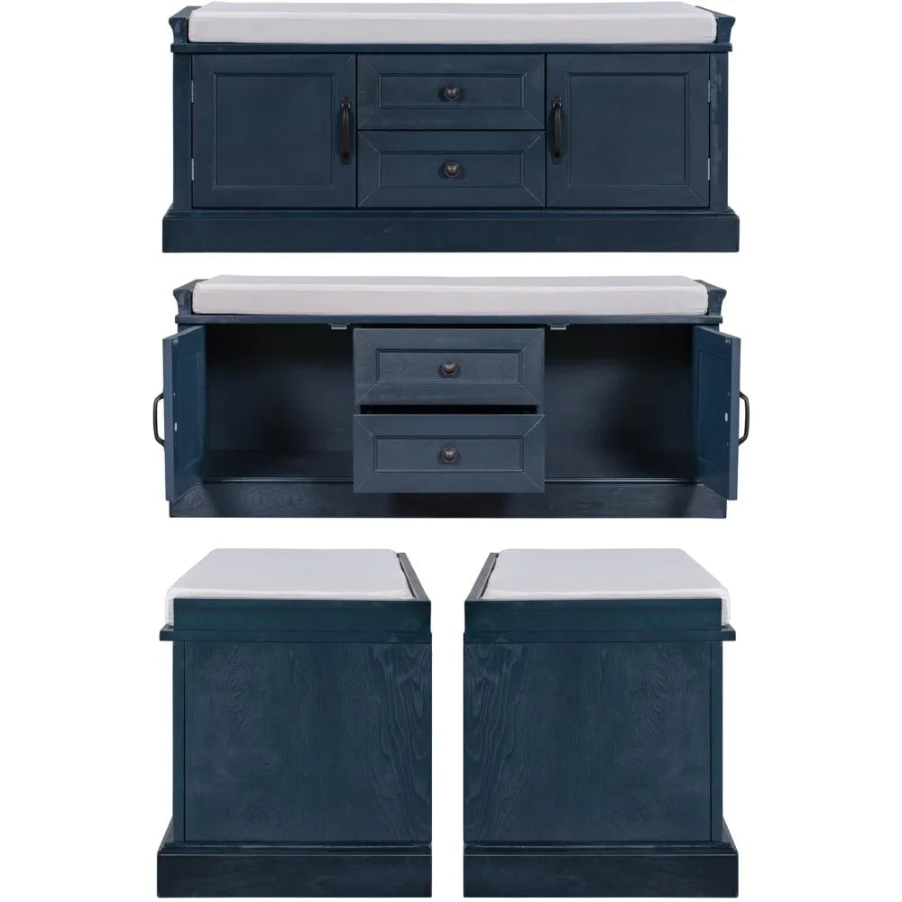 Storage Bench With Drawers And Cabinets Removable Cushion