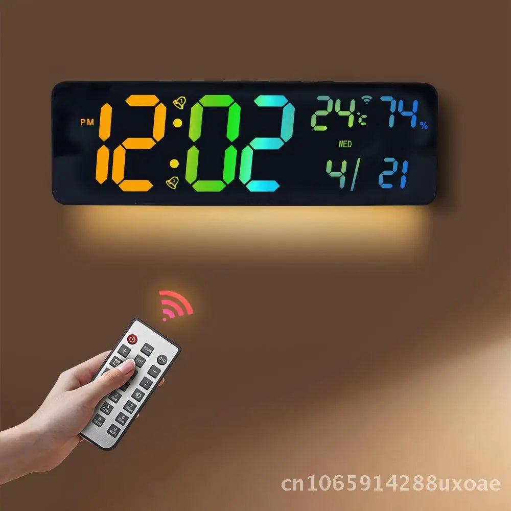 Summer Time Digital Wall Clock Bluetooth Smart Light-Sensing Snooze Alarm with Automatic Time Setting LED Display Thermometer
