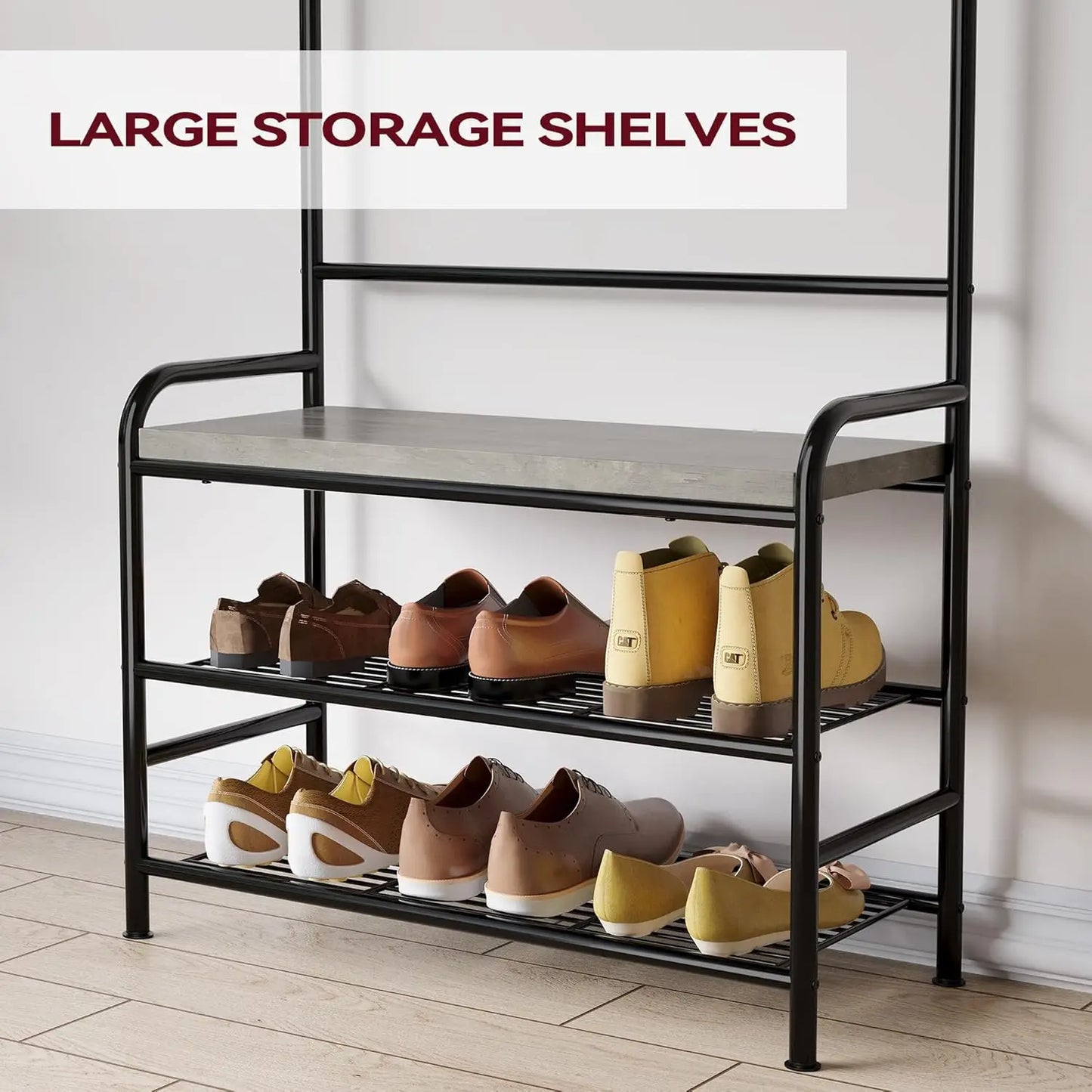 Three In One Hall Tree With Shoe Rack And Coat Hooks