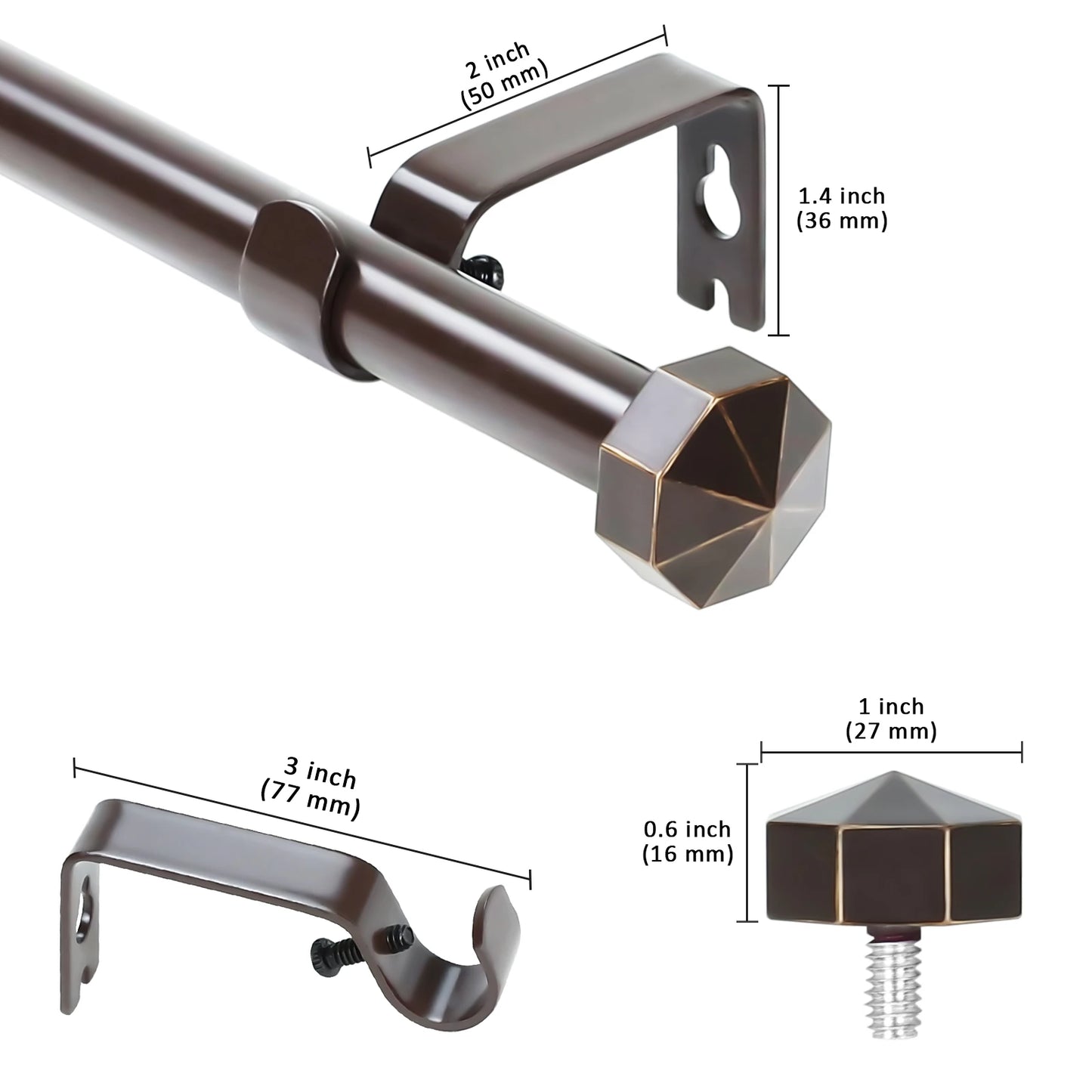 Two Pack Five Eighth Telescopic Curtain Rod Set Finials