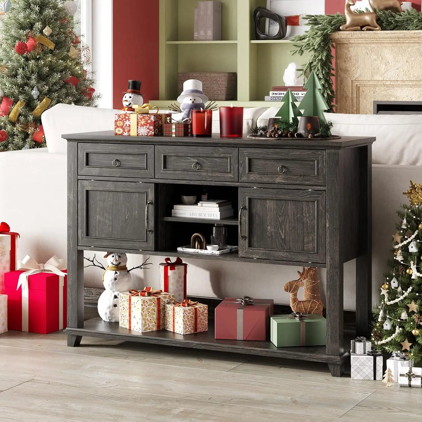 Vabches Entryway Console Table With 3 Drawers And Doors