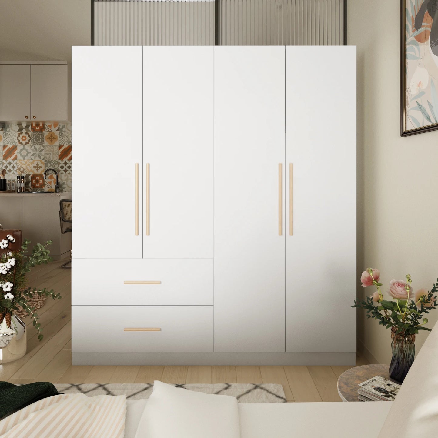 Fufu Gaga Modern Wardrobe Armoire Closet With Drawers White