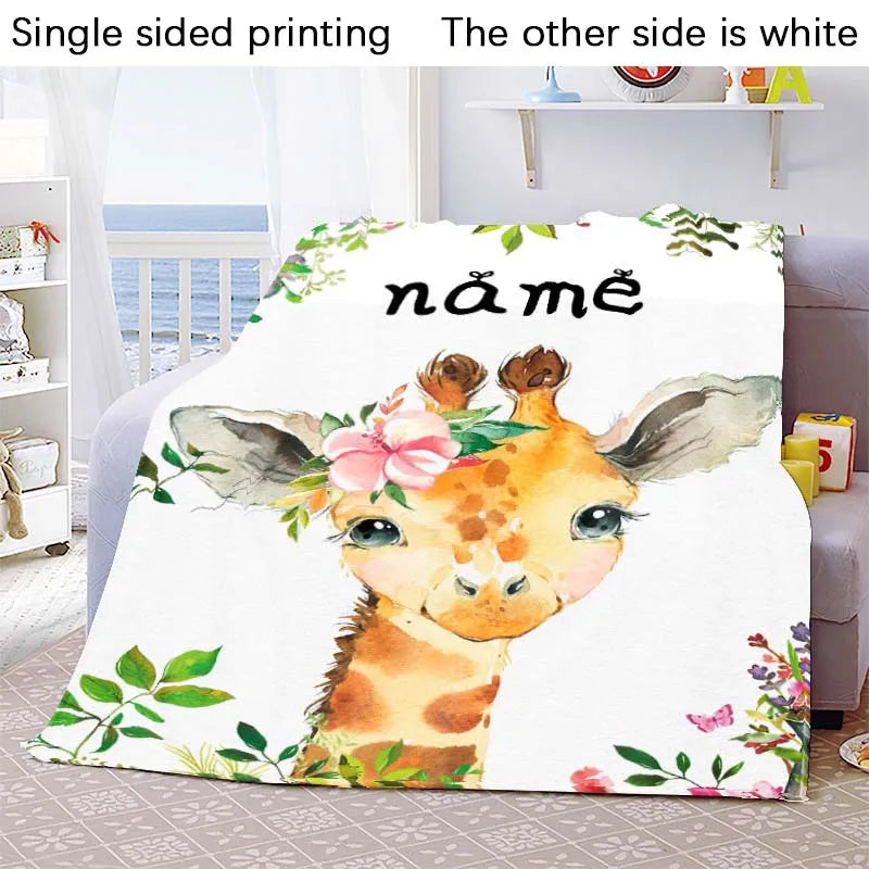 Custom Blanket Custom Name Blanket Baby Girl Boy Kids Cartoon Animal Cute Soft Flannel Throw Blankets Personalized Blanket Gifts
