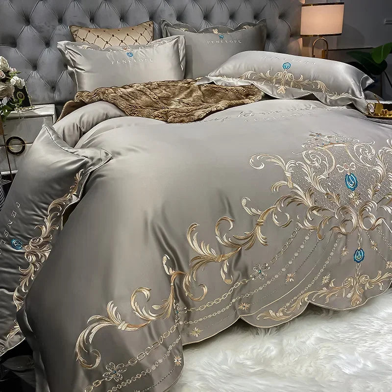 European-Style Bed Sheet Four-Piece Set 100 Cotton High-End Atmospheric Ice Silk Quilt Cover Pure Cotton Bedding