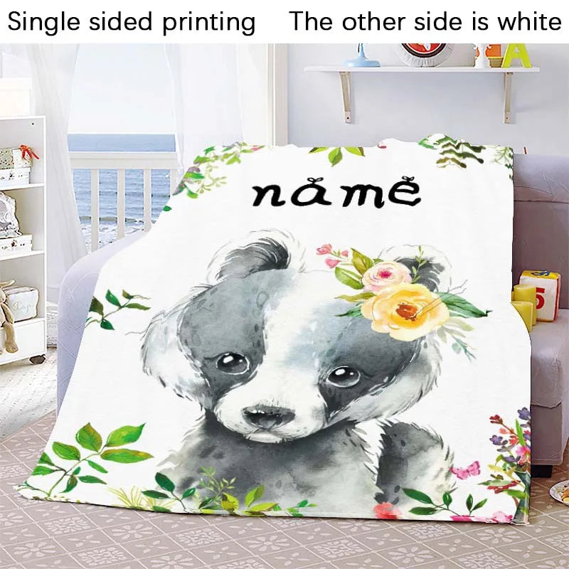 Custom Blanket Custom Name Blanket Baby Girl Boy Kids Cartoon Animal Cute Soft Flannel Throw Blankets Personalized Blanket Gifts