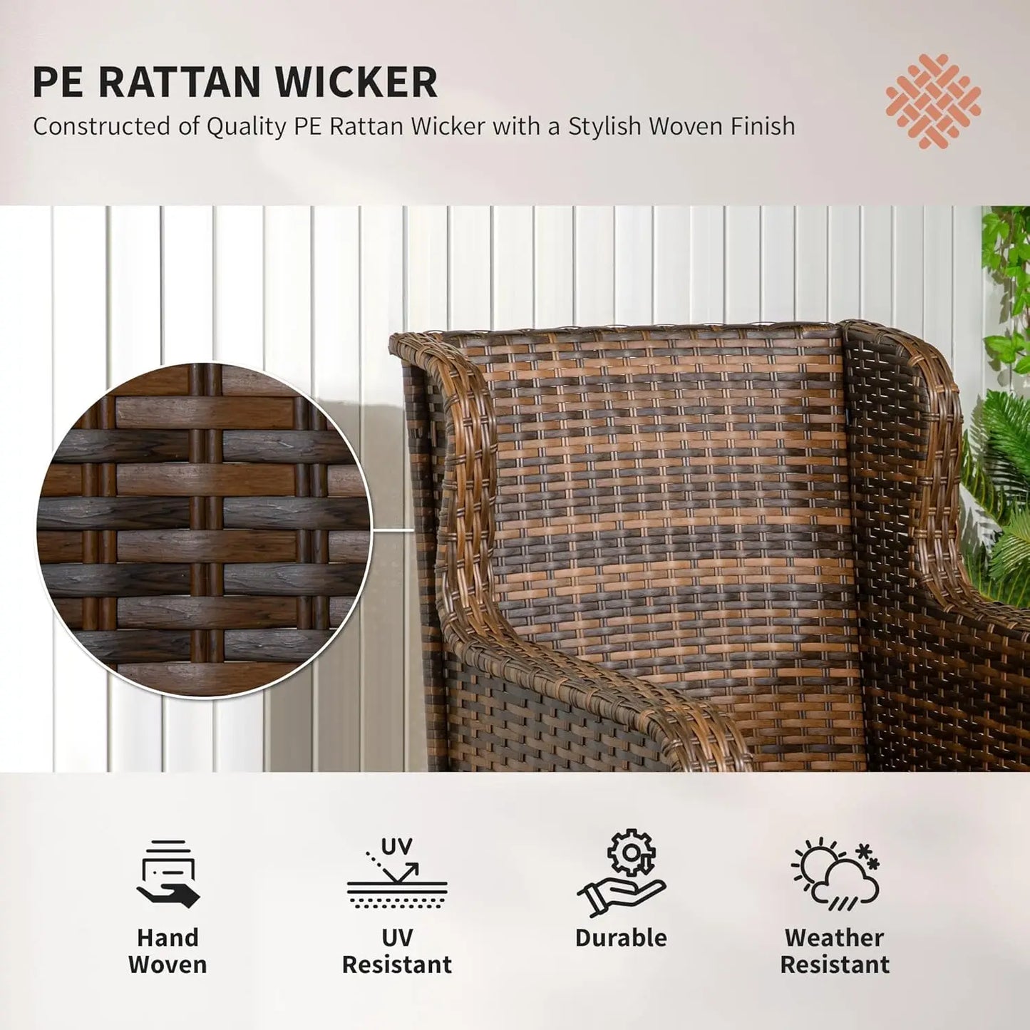 4 Piece PE Rattan Outdoor Patio Furniture Set, Wicker Conversation Set with 2 Swivel Glider Chairs, 2-Tier Glass, Customized