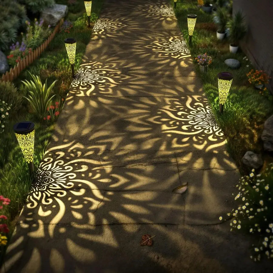 Pack Solar Lights Outdoor Garden Decorative Mandala Solar Garden Lights with Warm Light Waterproof Solar Pathway Landscape Light