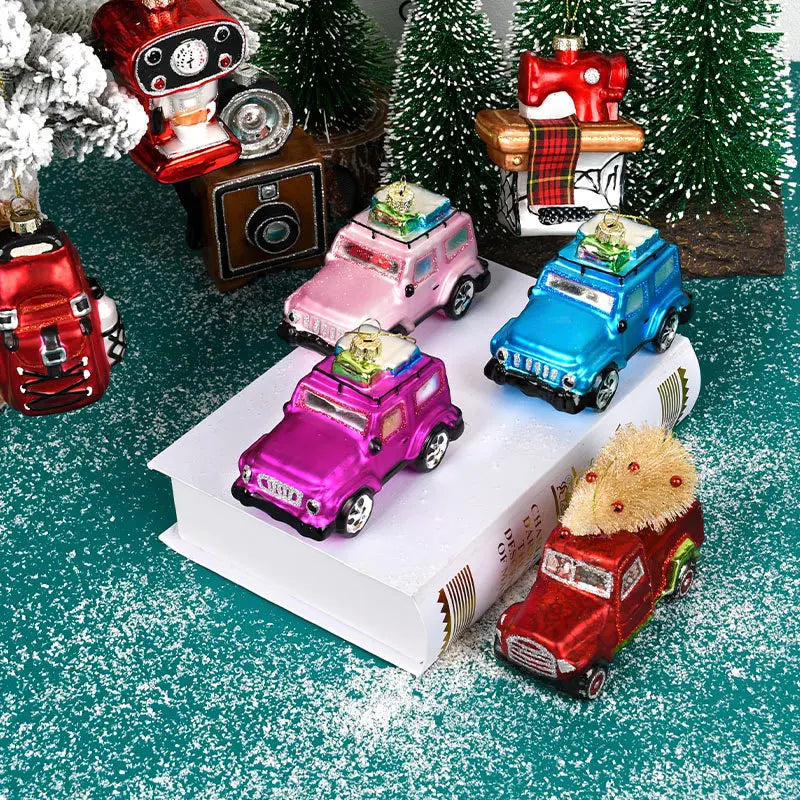 Car Pendant Christmas Decorations Glass Painting Christmas Tree Hanging Ornaments For Home New Year Kids Gift Toys