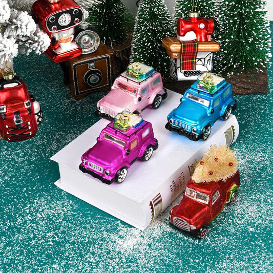 Car Pendant Christmas Decorations Glass Painting Christmas Tree Hanging Ornaments For Home New Year Kids Gift Toys
