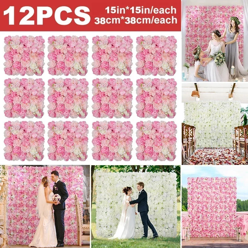 RUEESEECN 12 Pack Faux Roses Wall Panel 3D Backdrop