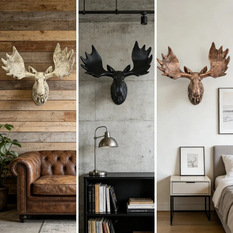Resin Simulated Deer Head Sculptures Ornament Wall Hanging Retro Creative Sculptures Luxury Background Wall Decoration Art Decor