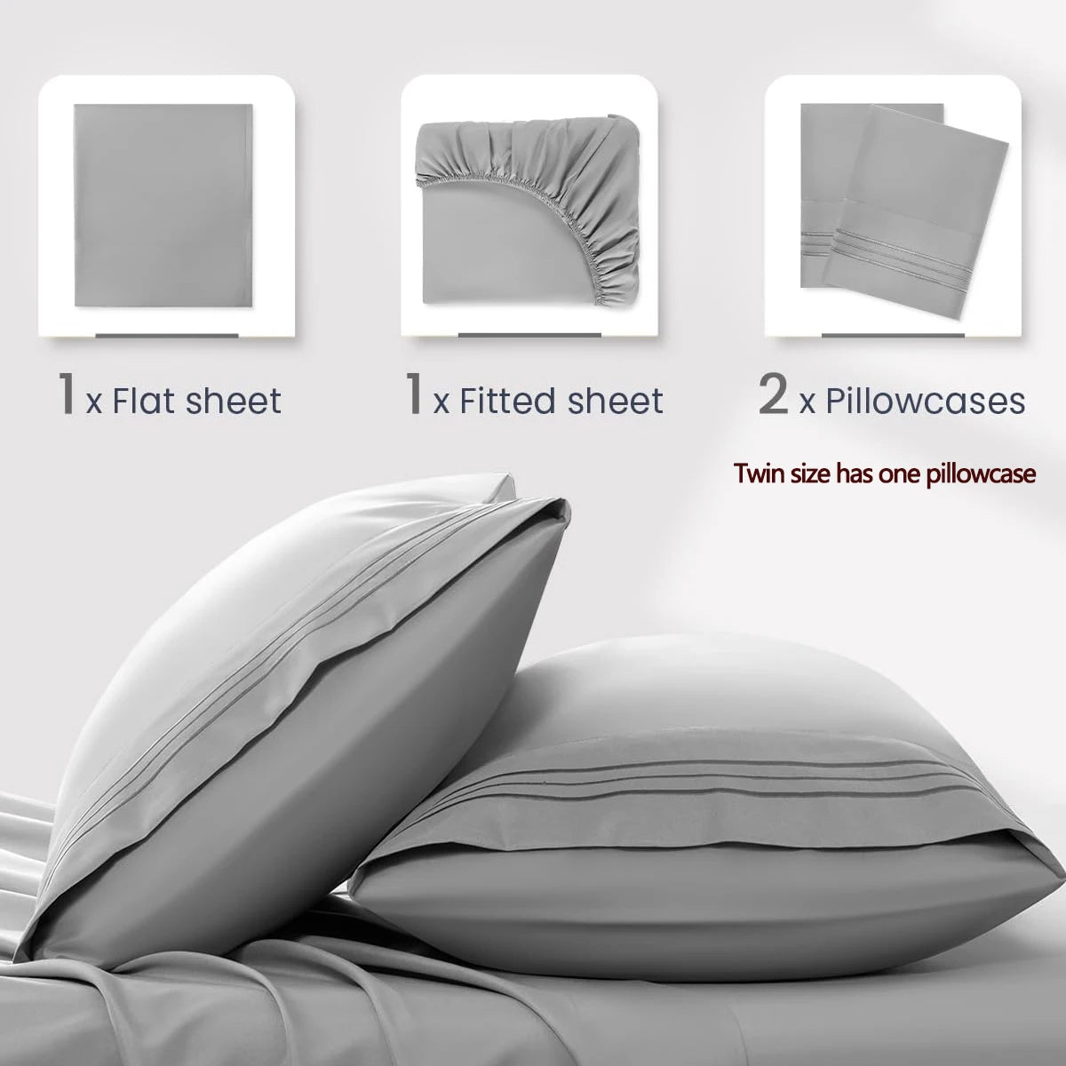Battilo Double Bed Sheets 4Pieces Set Fitted Flat Sheet with Pillowscase Luxury Microfiber King Queen Full Twin Size Bedding Set