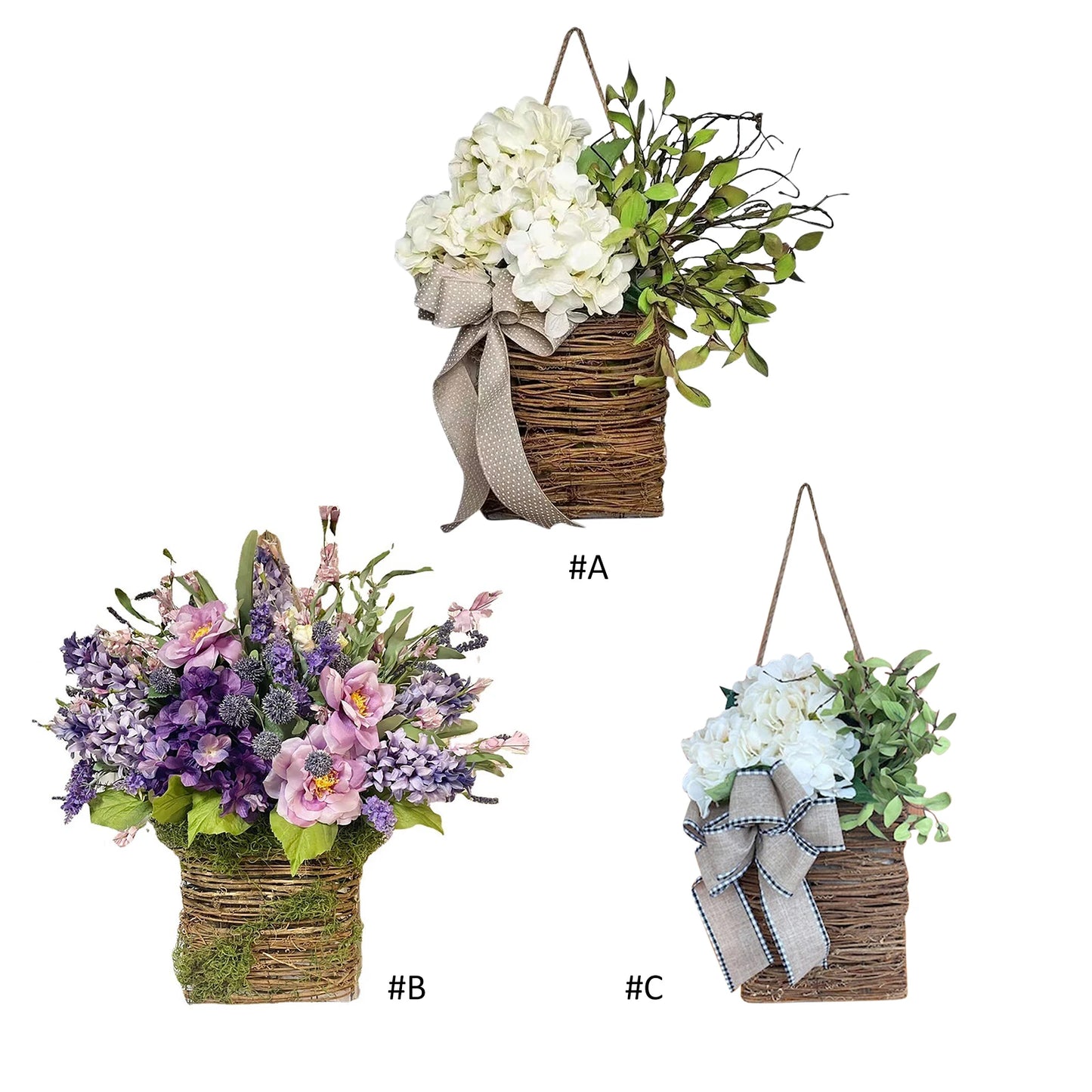 Shunmaii Artificial Flower Wreath With Rattan Basket Pendant Door Decor