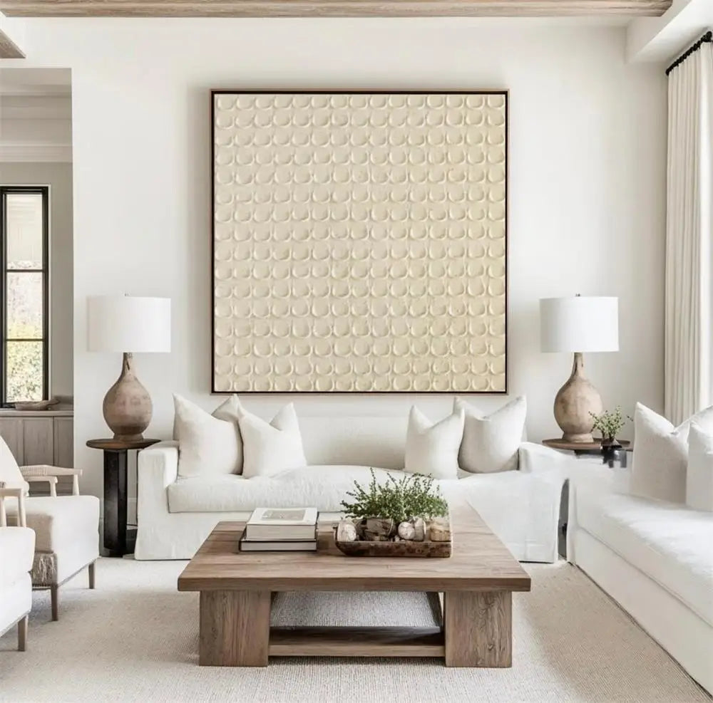 Beige Abstract Handmade Neutral Frameless Wabi Sabi Large Texture Oil Painting Boho Canvas Home Living Room Wall Art Decor