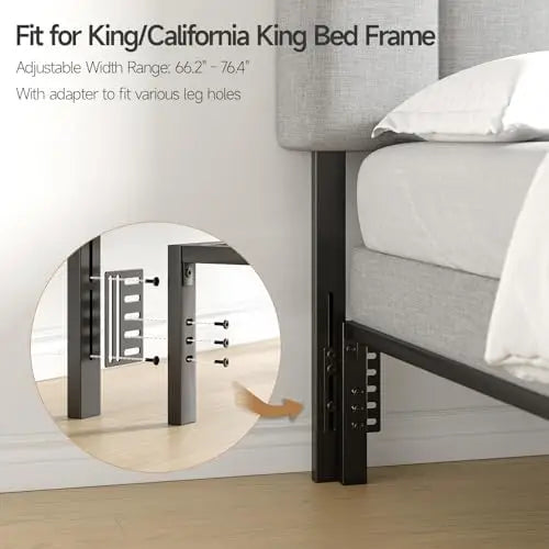 Adjustable Headboard for King/California King Size Bed Frame, Linen Fabric Bed Headboard with Storage & RGB LED Light