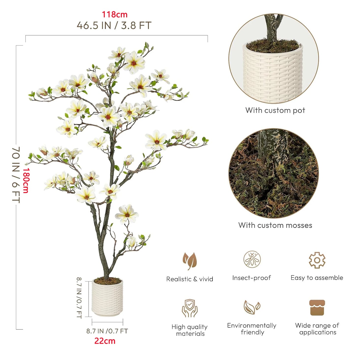 Artificial Magnolia Plant With LED Light For Outdoor Decor
