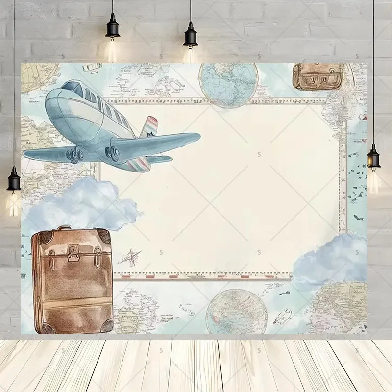 Let The Adventure Begin World Airplane Graduation Backdrop