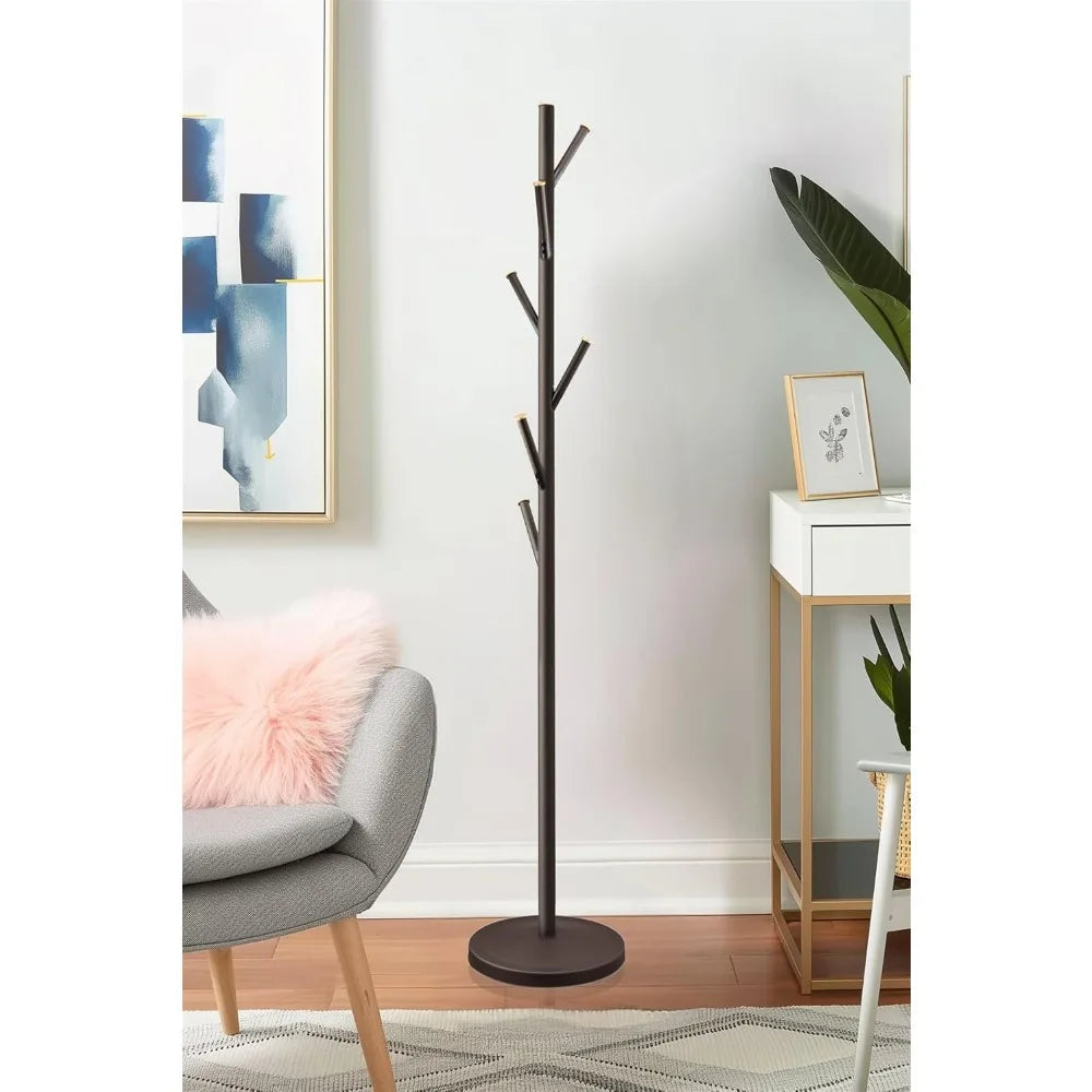 Freestanding Metal Coat Rack With 6 Hooks And Weighted Base