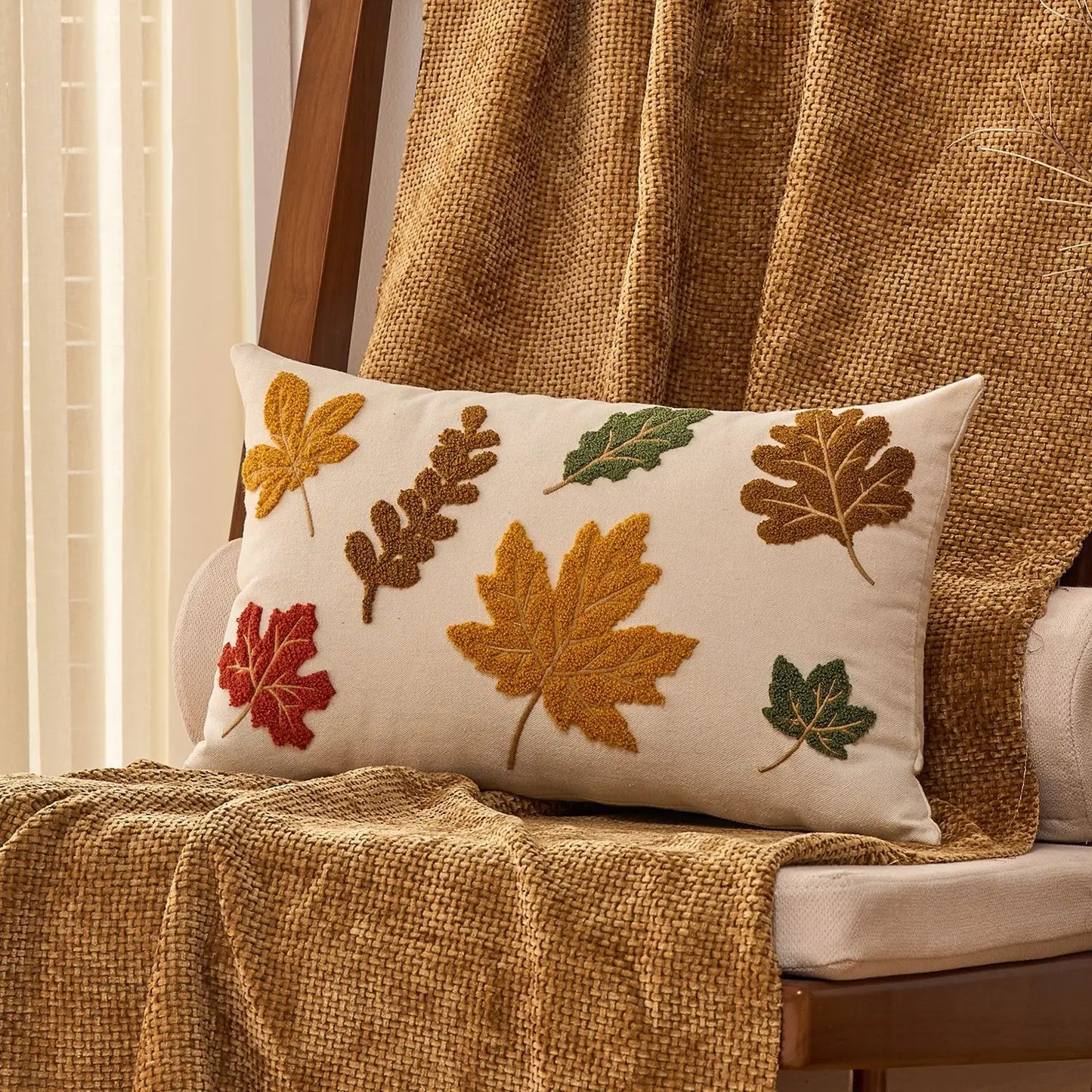 Halloween Tufted Throw Pillow Cover Thanksgiving Maple Pumpkin Square Cushion Cover for Home Living Room Party DIY Fall Decor