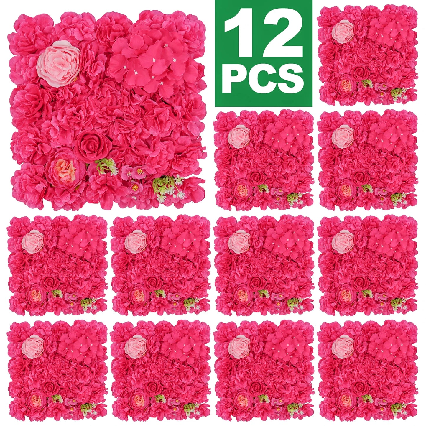 RUEESEECN 12 Pack Faux Roses Wall Panel 3D Backdrop