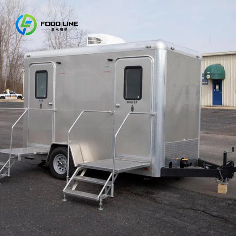 Customized Luxury 2-Station Outdoor Restroom Trailer Stainless Steel USA Standard for Events and Public Use