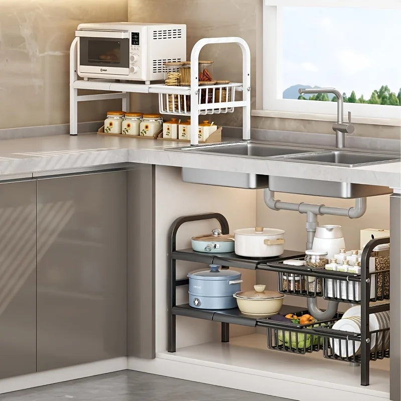 Homefish Dual Tier Under Sink Organizer Shelves Kitchen