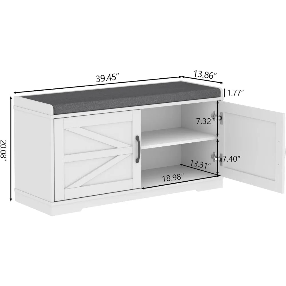 Shoe Storage Bench Two Tier Farmhouse Entryway Padded Seat