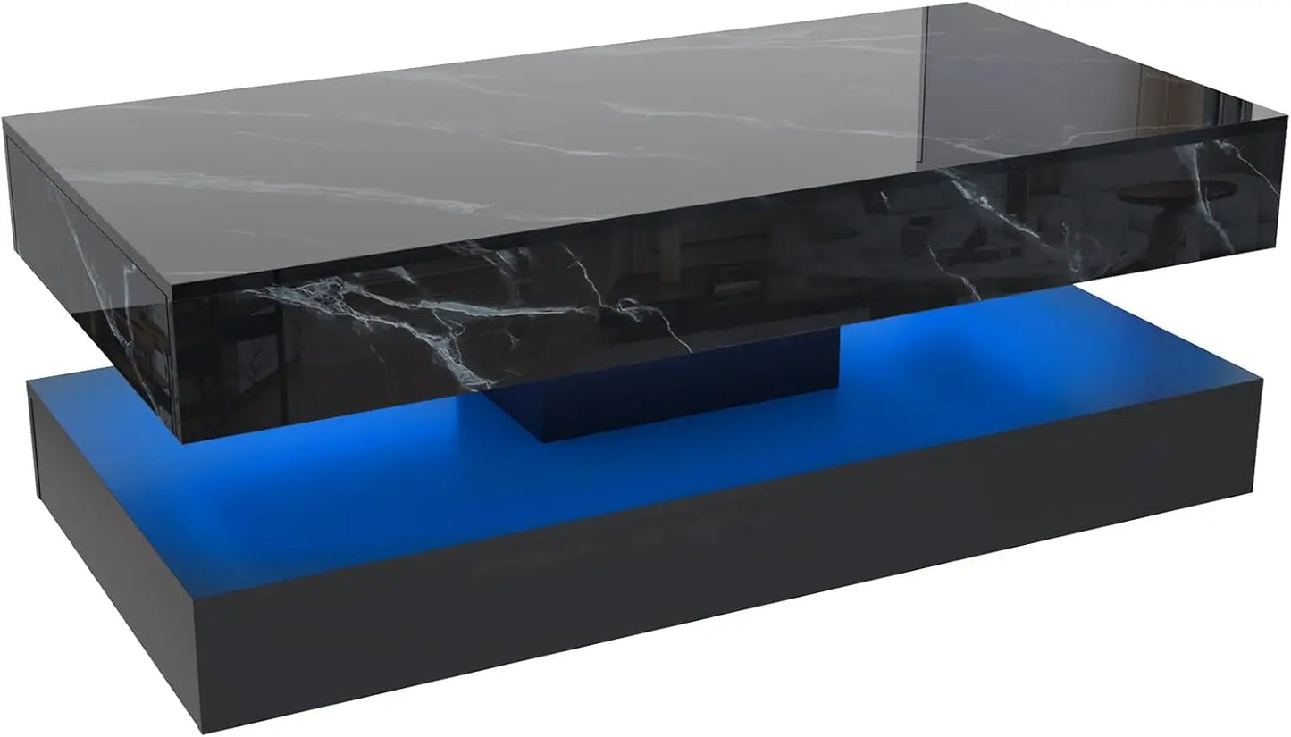 Modern LED Coffee Table With Dual Layer And 2 Drawers