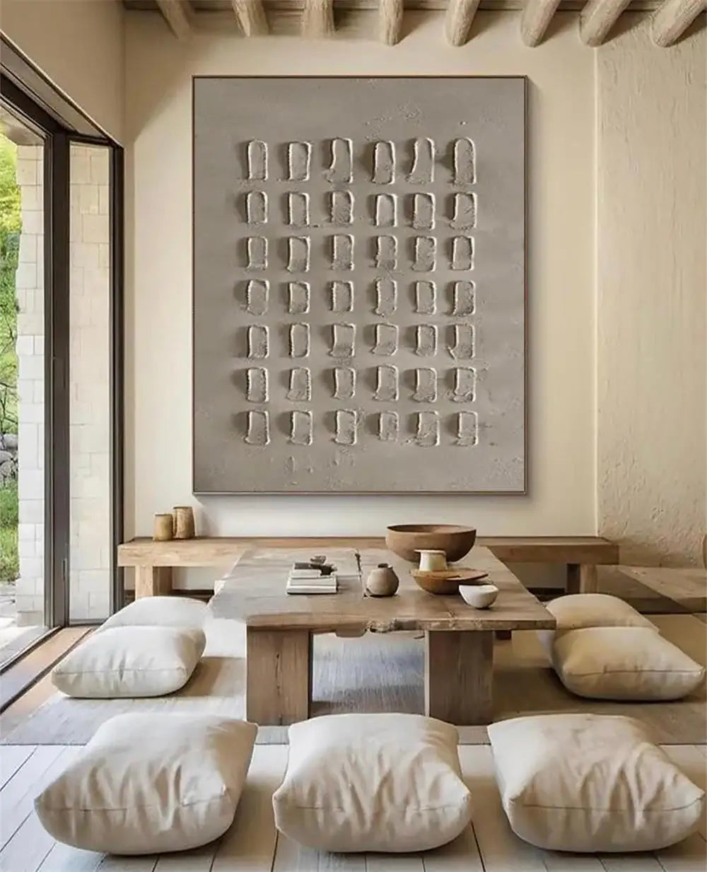 Beige Abstract Handmade Neutral Frameless Wabi Sabi Large Texture Oil Painting Boho Canvas Home Living Room Wall Art Decor
