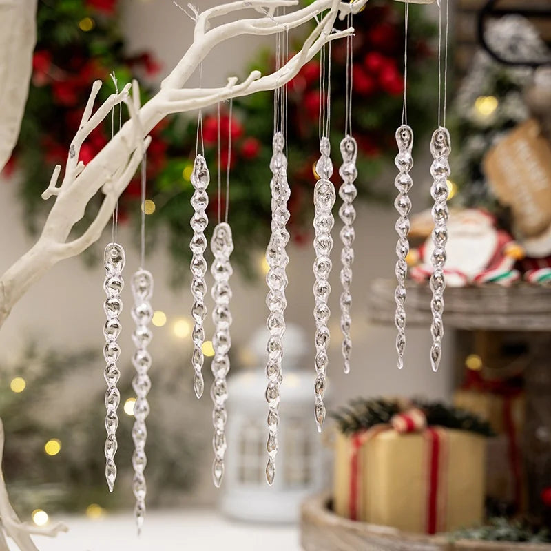 6/12PCS 10-20.5CM Christmas Simulation Ice Xmas Tree Hanging Ornament Fake Icicle New Year Christmas Decorations Navidad Gifts