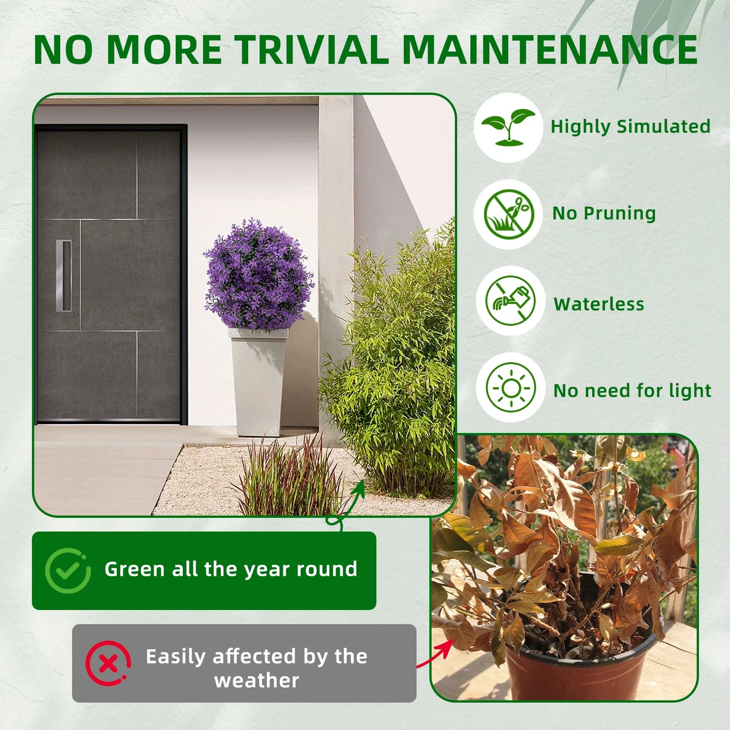 2pcs Artificial Boxwood Topiary Ball Trees with Ground Spike, Artificial Shrubs, Fake Evergreen Plant Bush for Front Porch Garde