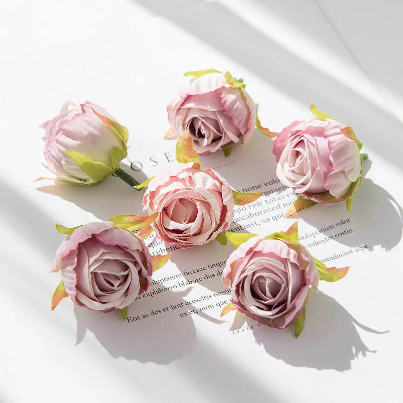 Cheap Silk Tea Buds Roses Head Wedding Decorative Wreaths Christmas Decorations for Home Diy Gift Fake Plants Artificial Flowers