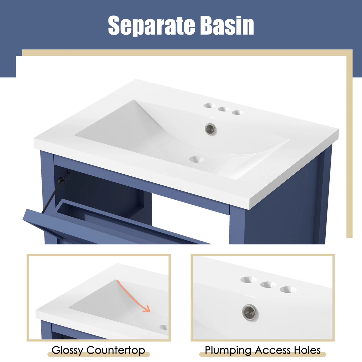 SHKL 24 Blue Bathroom Vanity With Sink And Two Drawers