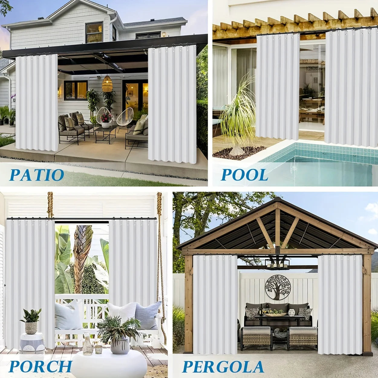 1Panel, Outdoor High-Temperature Shaped Crumpled Waterproof Curtains, Simple Modern Country Outdoor Waterproof Curtains for Outdoor Courtyard Balcony Swimming Pool Terrace Partition Decorative Windows