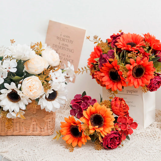 Autumn Sunflowers Peony Artificial Flowers Silk Bouquet Wedding Christmas Room Table Decoration For Vase Home DIY Fall Decor