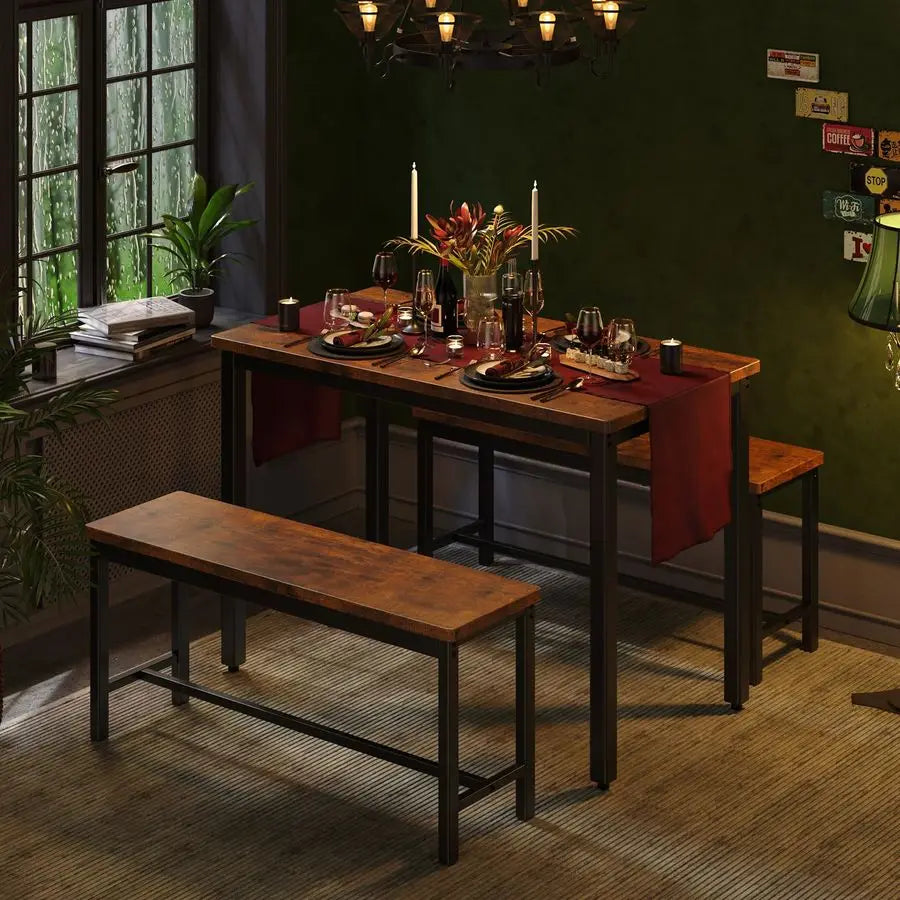 XMSJ Dining Table Set For Four With Benches Space Saving