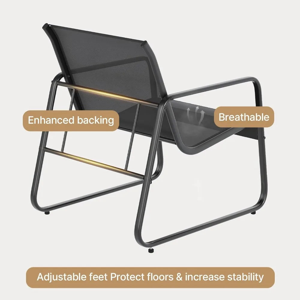 Patio Chairs Set of 2 with Metal Frame Glass Table