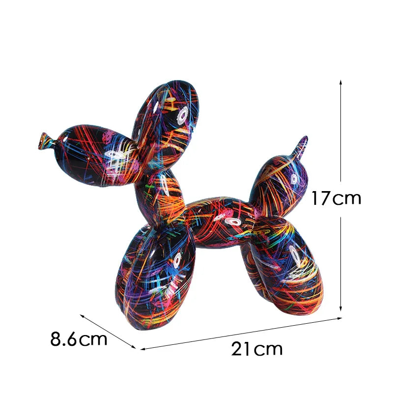 Whimsical Water-Transfer Balloon Dog Sculpture-Dazzling Graffiti Art Decor for Living Room/Entryway,Vibrant TV Stand Centerpiece