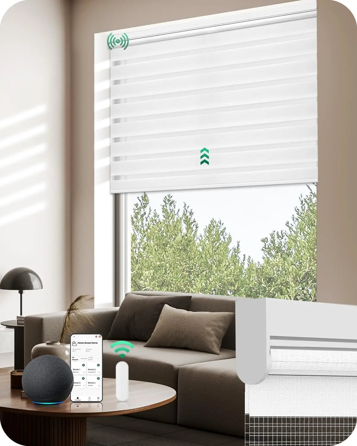 Motorized Zebra Blinds with Remote, Electric Dual-Layer Shades, Smart Horizontal Window Blind (White 27"x72")