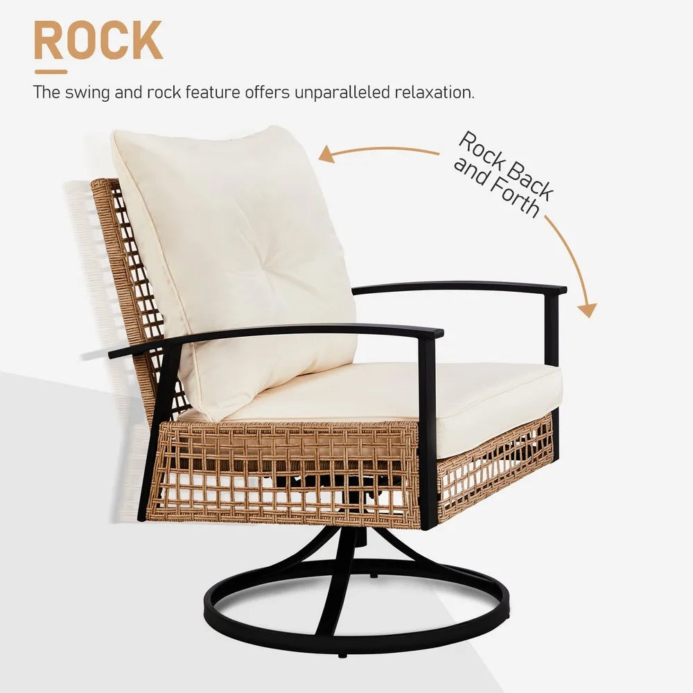 Garden Swivel Rocker Chair Set With Table For Patio