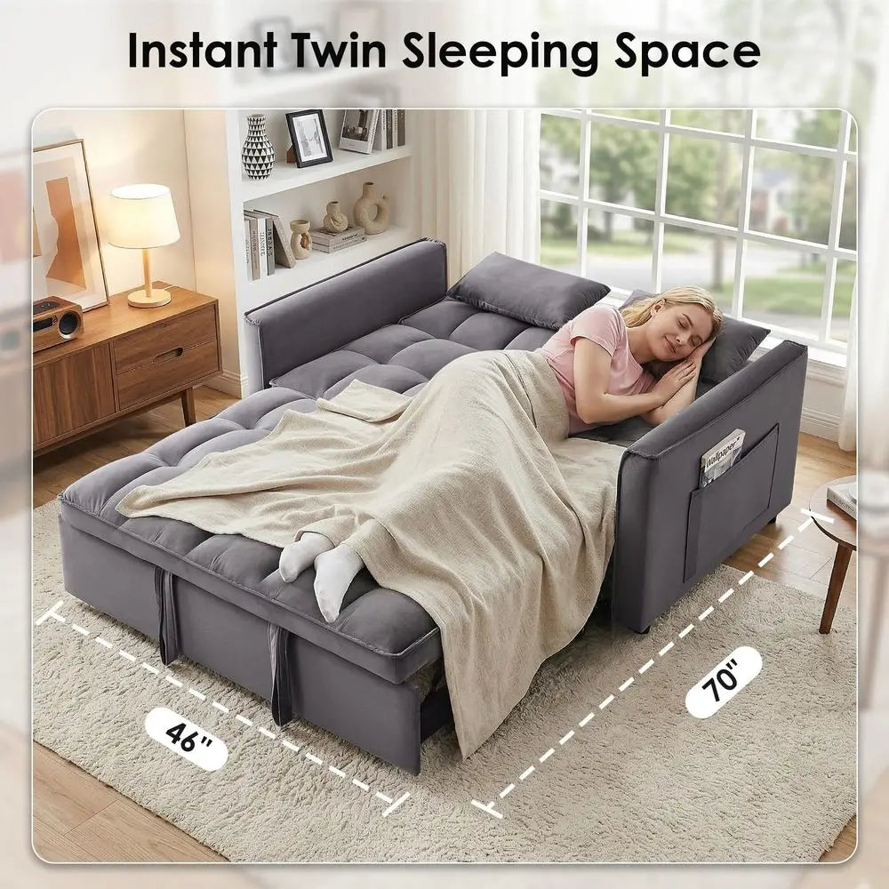 in 1 Convertible Sleeper Sofa Bed, 55 Pull Out Couches, Modern Loveseat Sleeper Sofa with Adjustable Reclining Backrest amp Sid