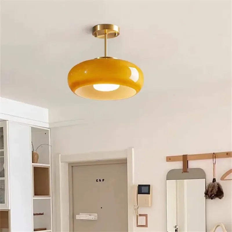 Winfordo French Glass chandelier light fixture mid century Brass hanging lamp for Living room Bedroom Corridor Balcony