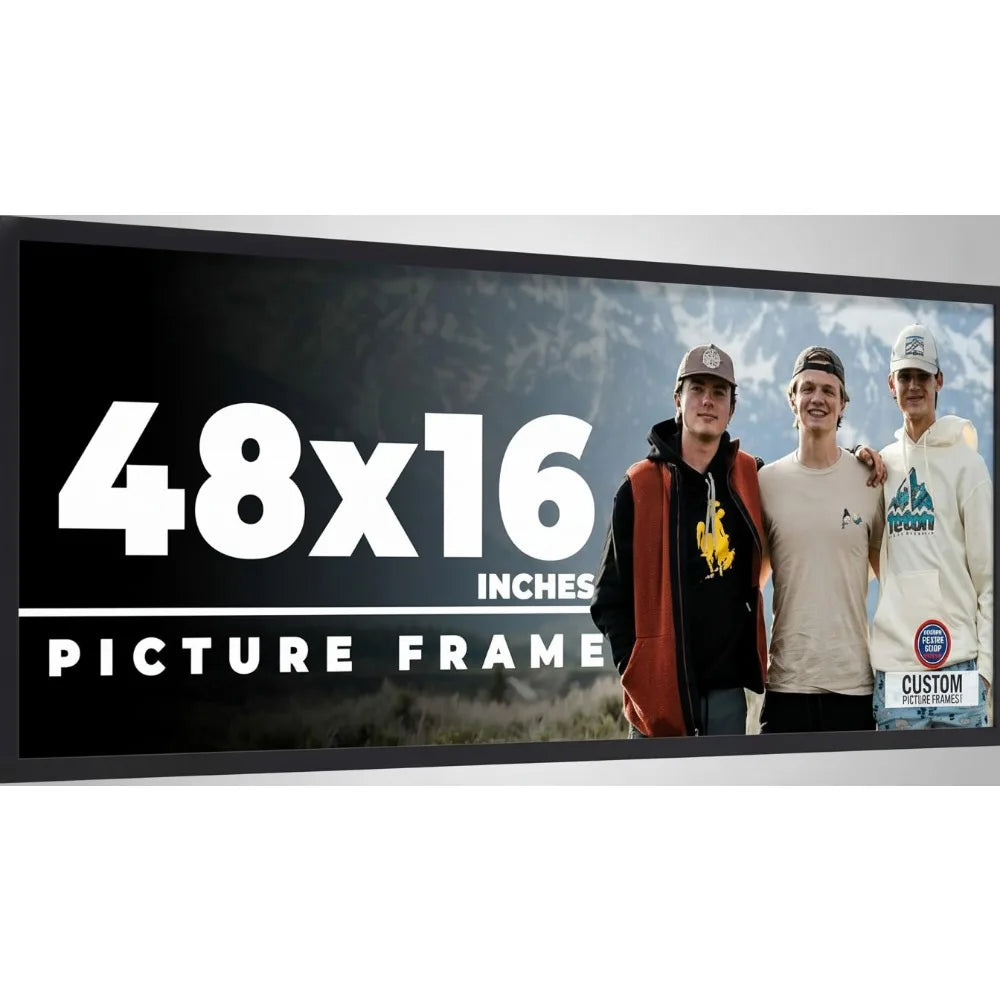 48x16 Inch Black Wood Picture Frame with UV Acrylic and Hanging Hardware for Photos and Art